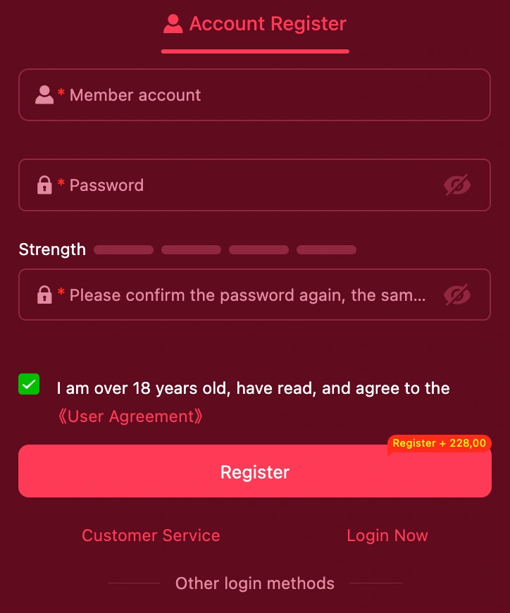 UYYWIN register page for creating a secure online casino account